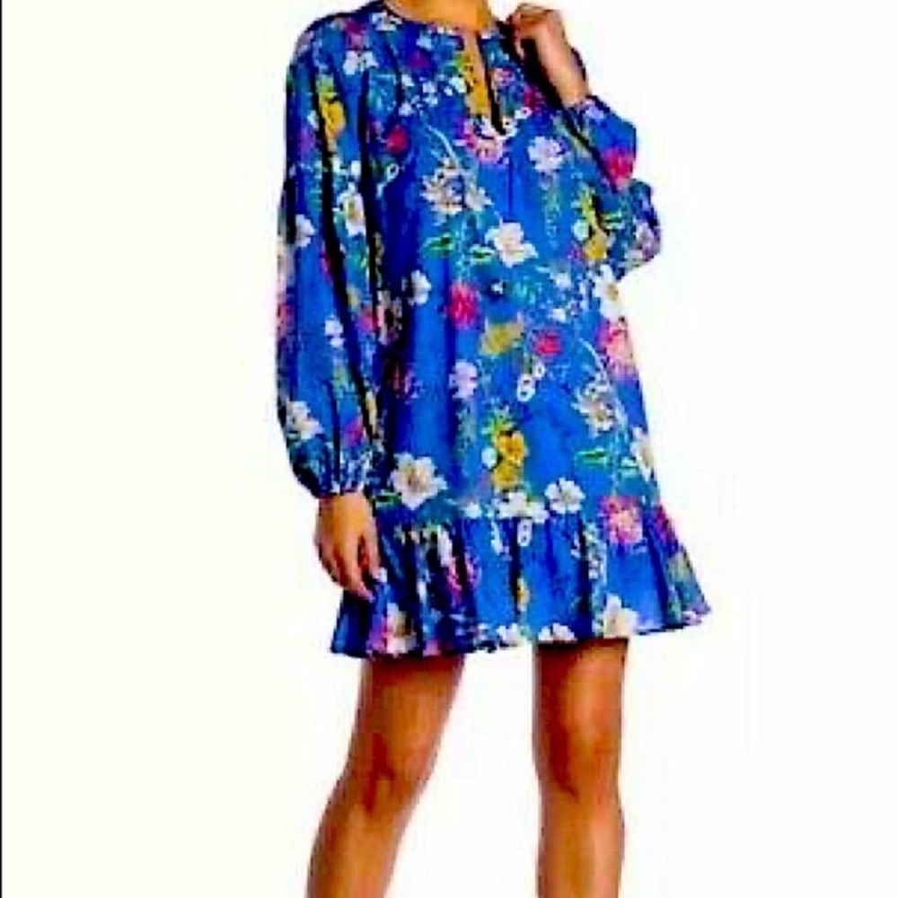 NWOT Parker Blue Sangria Floral Long Sleeve Short Dress Size Medium